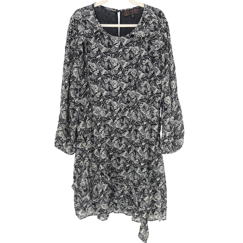 FatFace Victoria Floral Dress Womens 18 Chiffon Black Metallic Tie Waist Boho